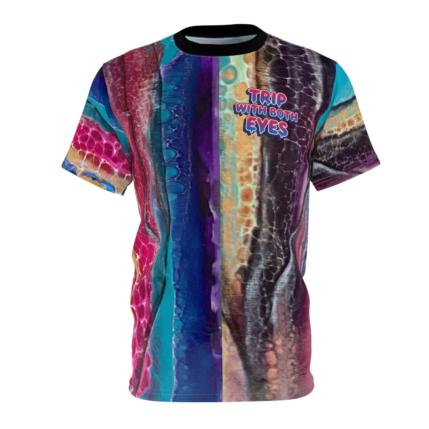 Psychedelic Marble All-Over Print Tee — "Trip With Both Eyes"
