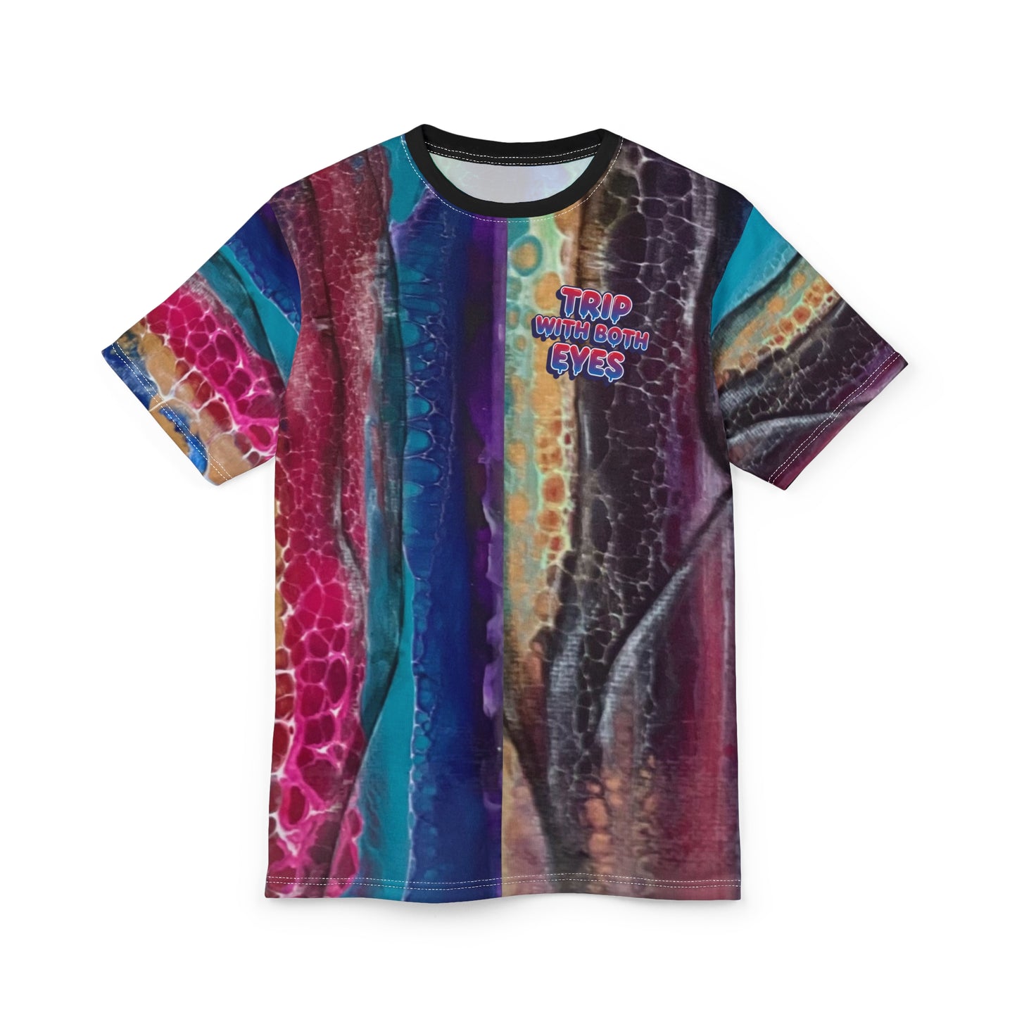 Psychedelic Marble All-Over Print Tee — "Trip With Both Eyes"